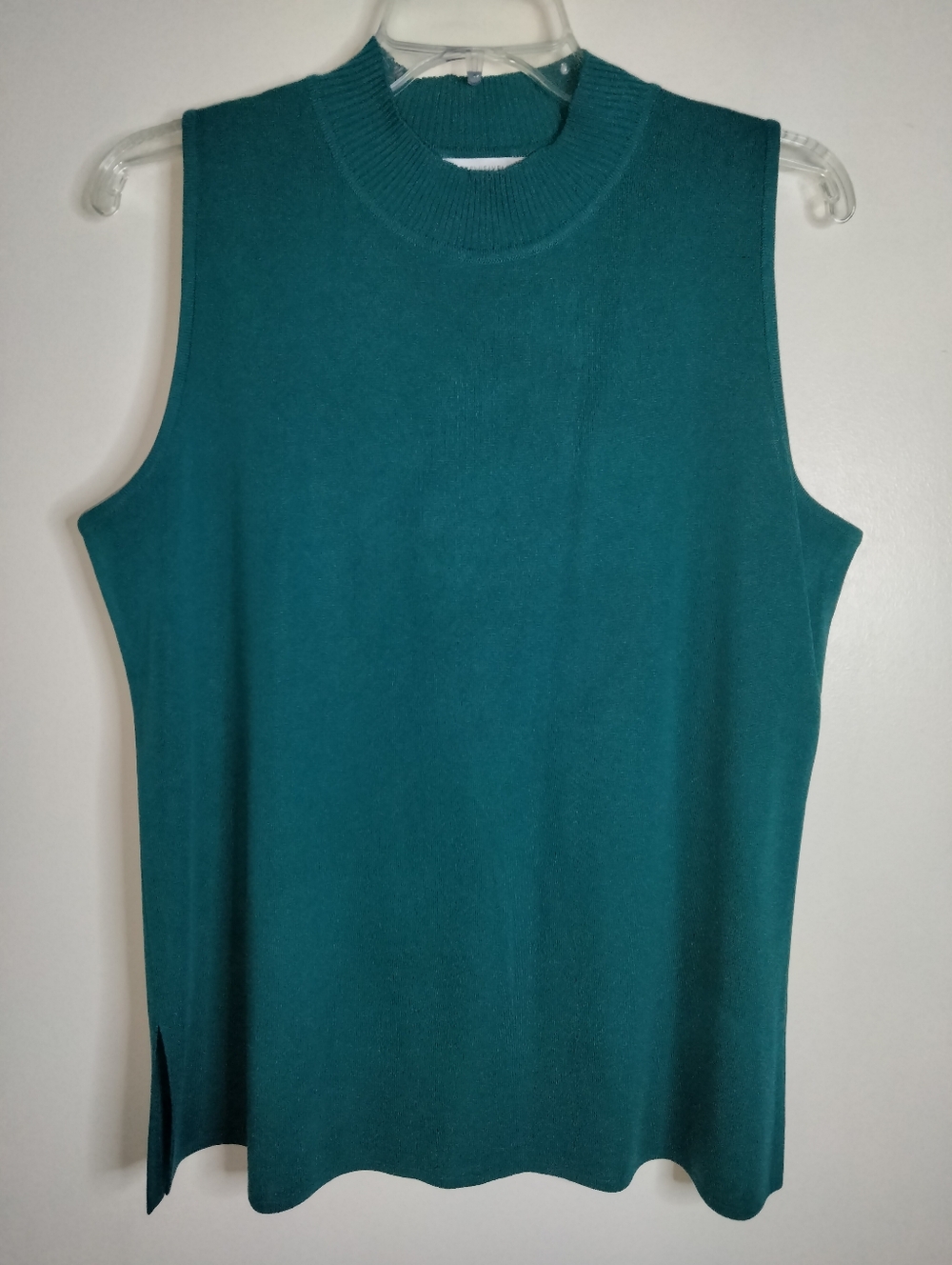 Misook (Size XL) Teal Stretch Mock Neck Sleeveless Basic Layer Knit Tunic Top